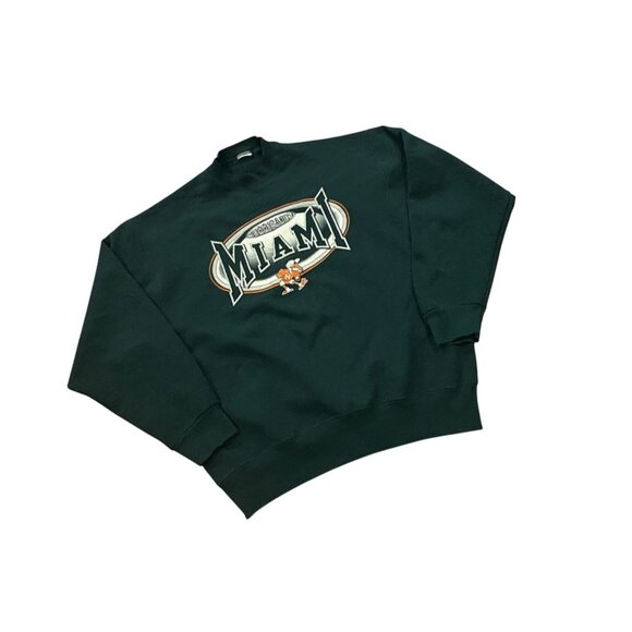 Vintage 90s Miami Hurricanes Crewneck Sweatshirt NCAA Green Men's Size XL - Picture 3 of 6